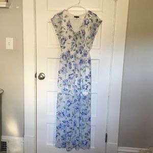 Blue and white floral maxi dress